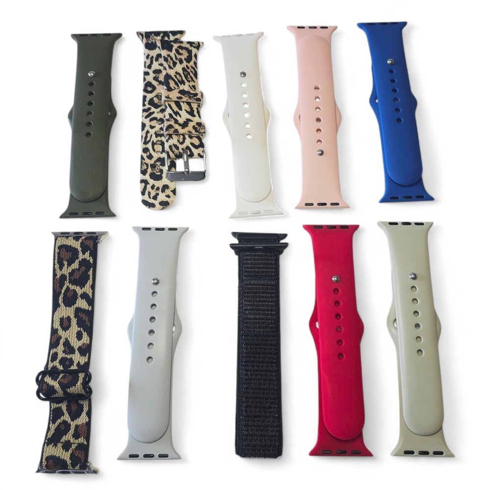Lot of 10 Apple Watch Bands 38/40/41mm Sport Silicone Leopard Nylon Mesh Bundle
